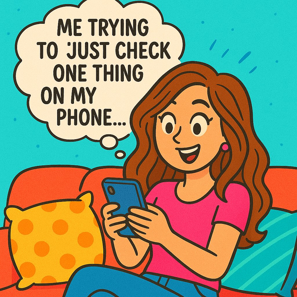 Me trying to "just check one thing" on my phone…
4 hours, 3 TikToks, 12 memes, and a Pampered Chef cart later...

📱🧠💸
Anyone else suffer from “Accidental Scrolling Syndrome”? 😂
Drop a 🙋🏻‍♀️ if your screen time report also judged you this week!

#RelatableAF #LostInTheScroll #PhoneAteMyDay #NotJustMeRight